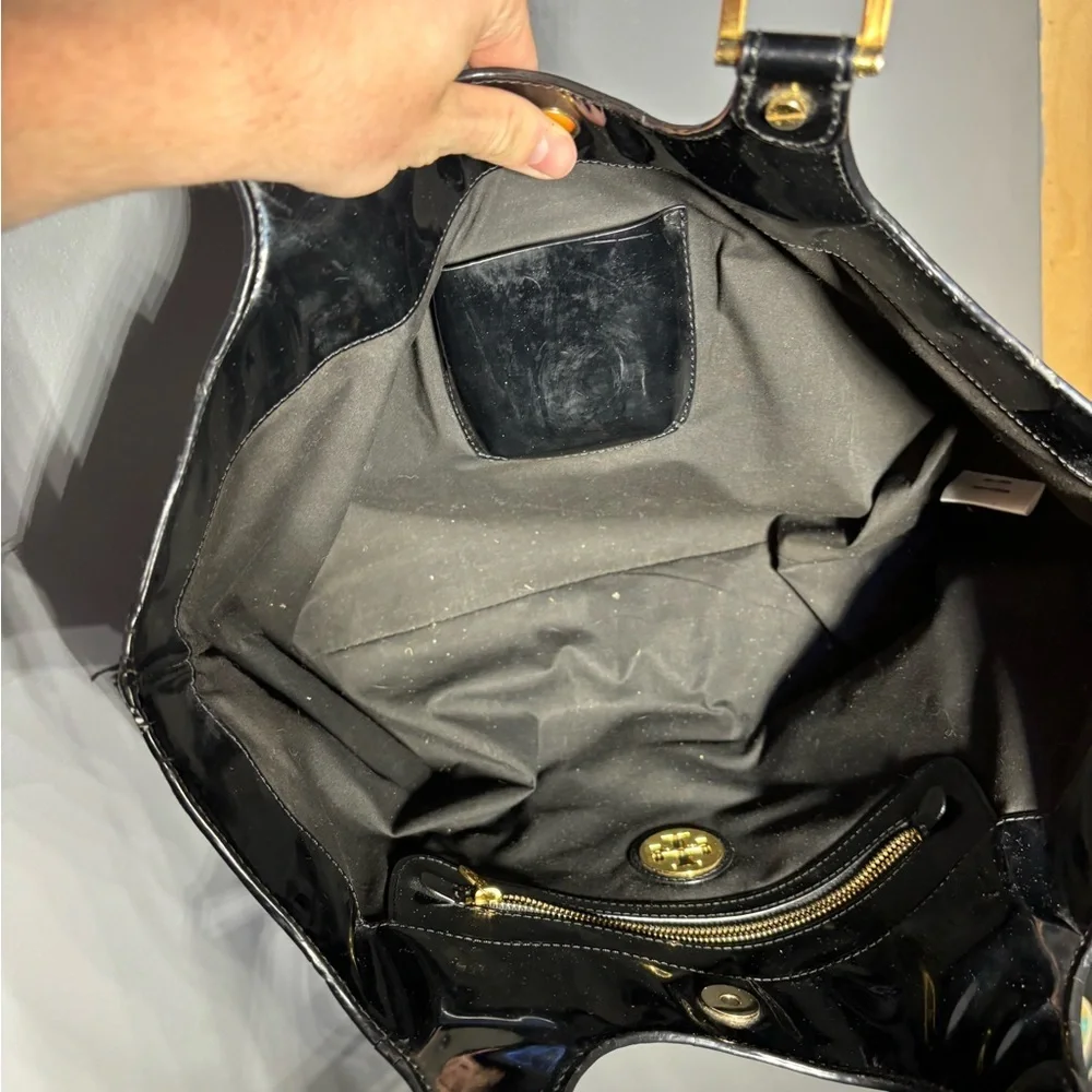 Tory Burch Bombe Black Patent Leather Tote
